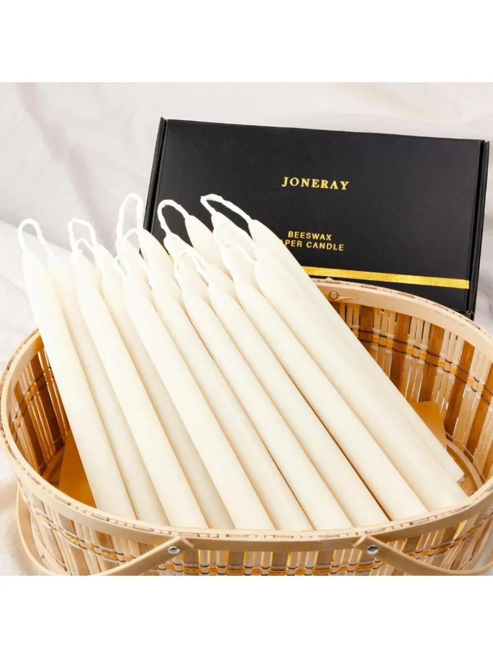 Natural Ivory Beeswax Taper Candles - 10 Inch, Dripless, 9 Hour Burn Time, Home